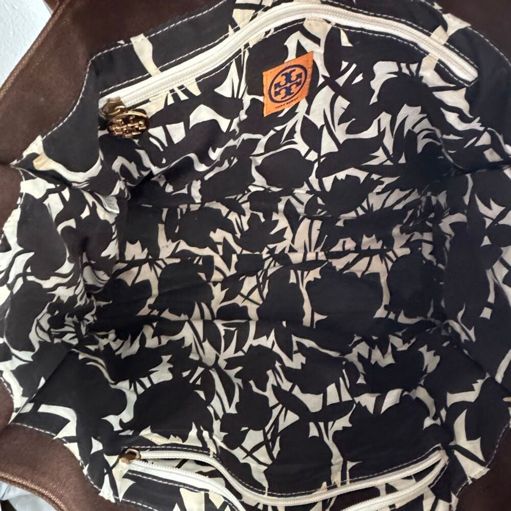 Tory Burch Brown Canvas and Patent Leather Tote - Picture 9 of 11